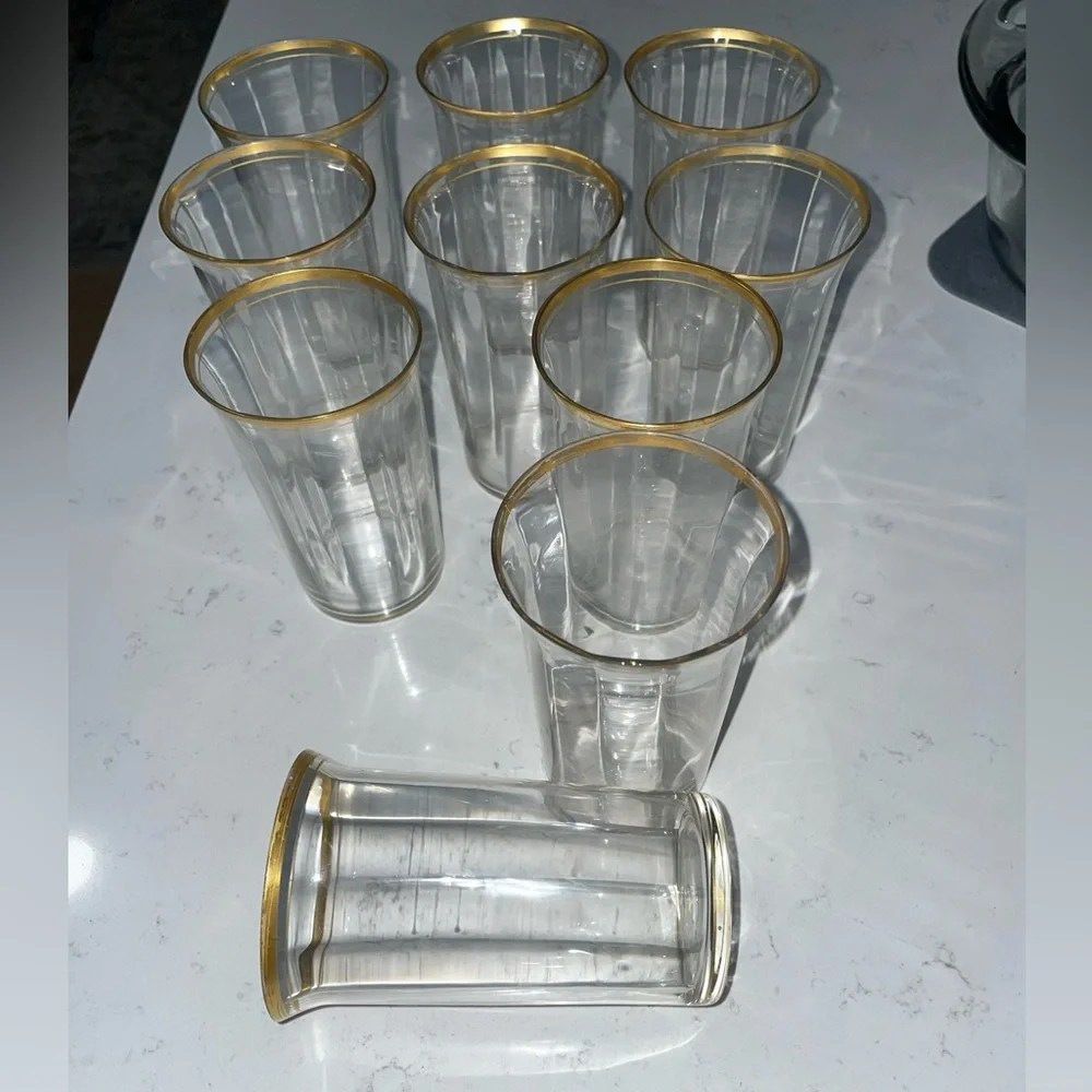10/ Vintage Gold 3x Rim Optic Paneled MCM Juice Tumblers 4”